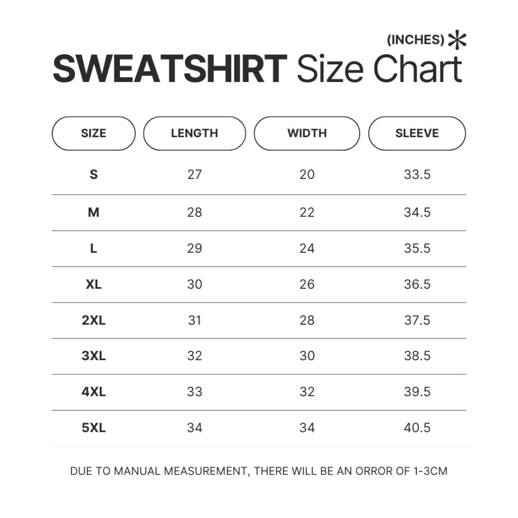 Sweatshirt Size Chart - Avatar The Last Airbender Gifts
