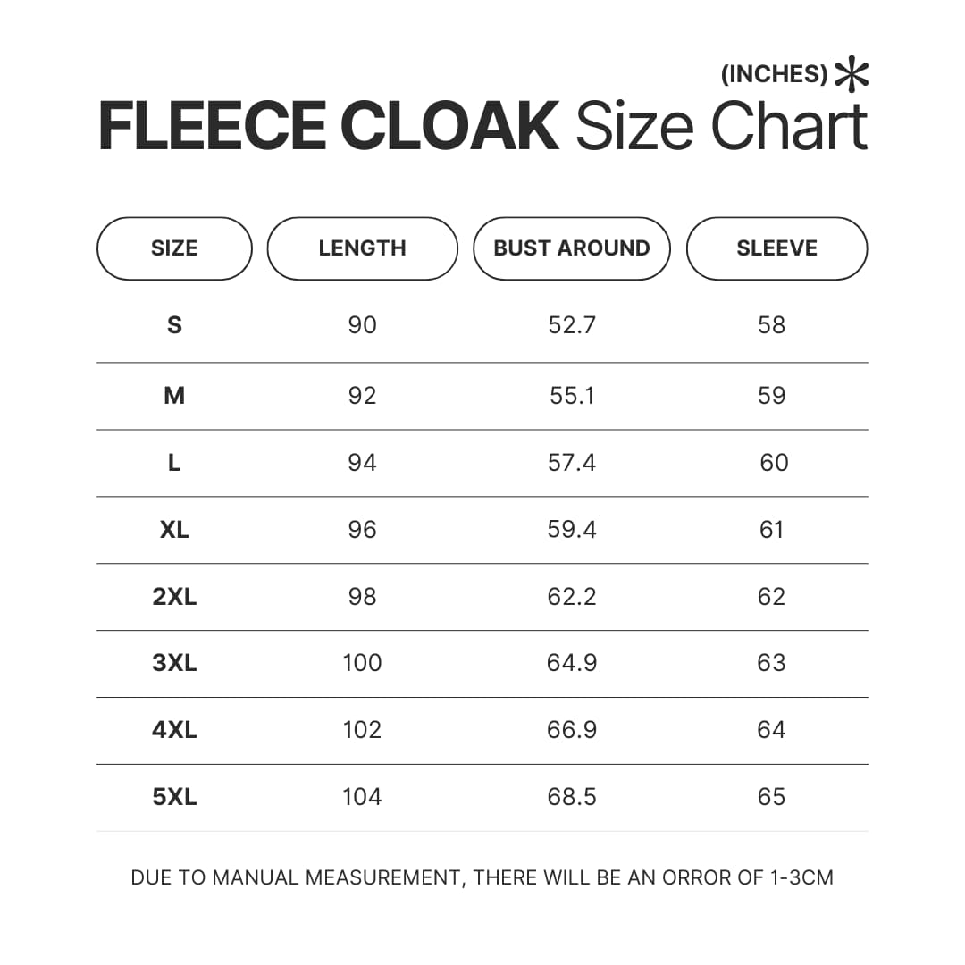 Fleece Cloak Size Chart - Avatar The Last Airbender Gifts
